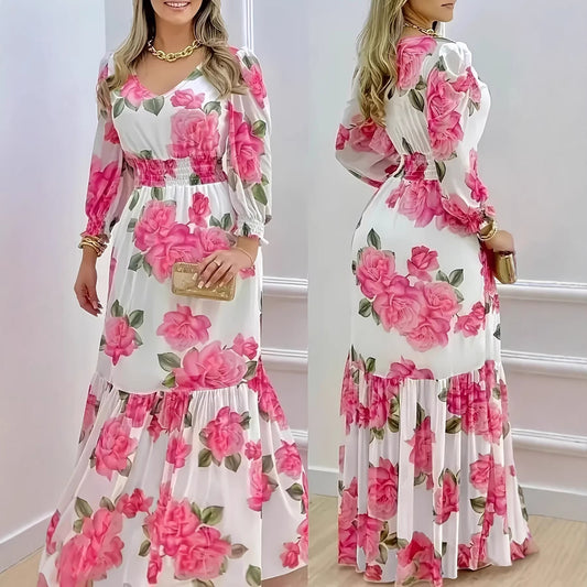 Womens Stylish Floral-print Elegant Dress