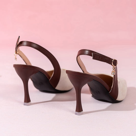Colorblock All-matching Women's Toe Cap Rear Empty Pointed Stiletto Sandals
