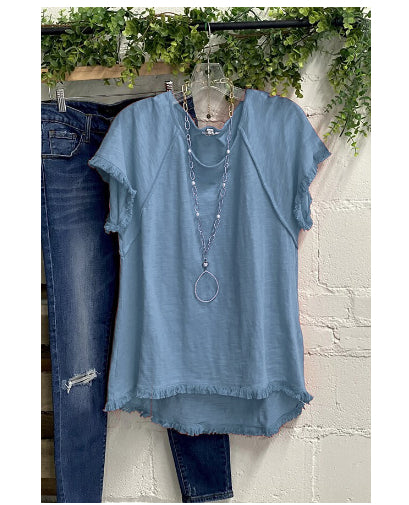 Solid Color Cotton Tassel Design Short Sleeve Round Neck T-shirt