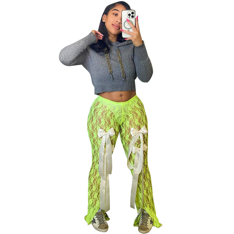 Lace See Through Bow Trousers
