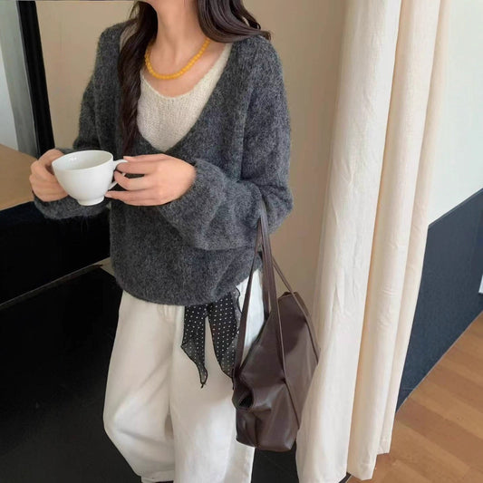 Afslappet Preppy-stil Strikket Falsk Todelte Sweater Top