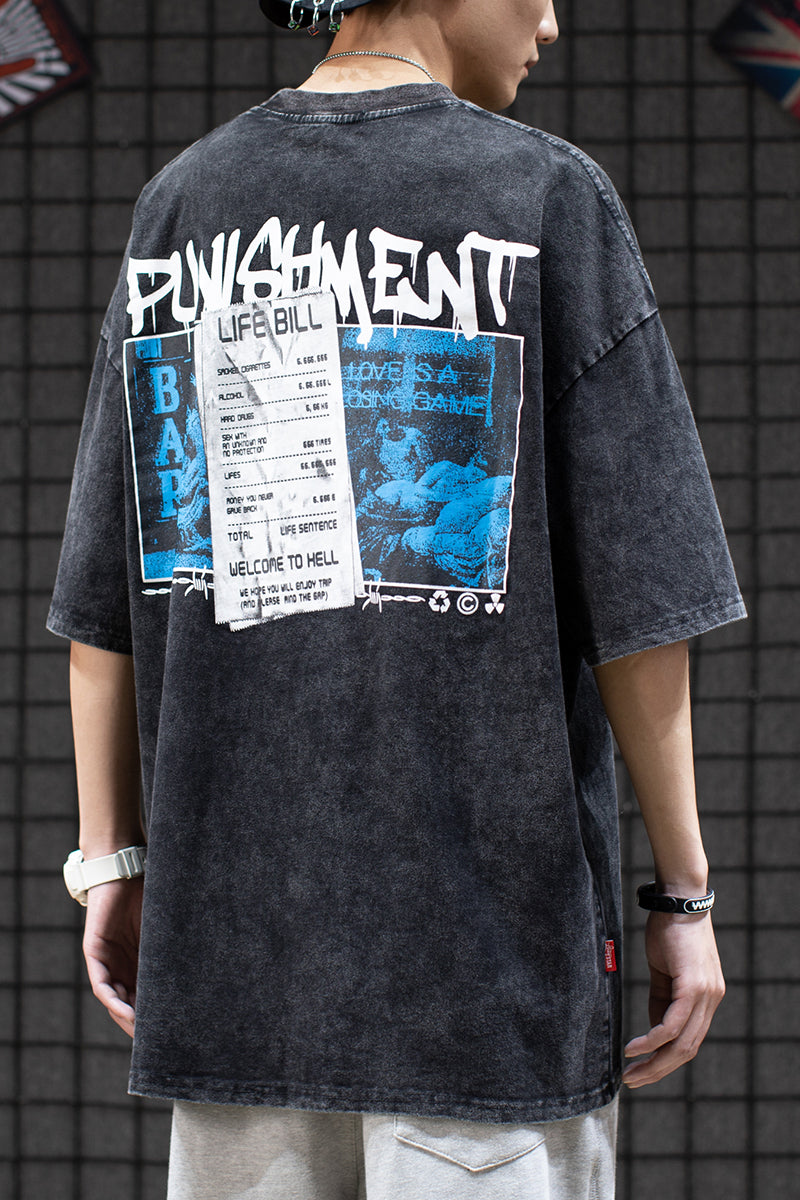 High Street Hip Hop Vintage Distressed Washed Loose Short Sleeve