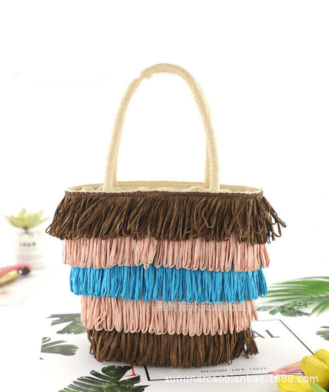 Colorful Tassel Paper Rope Straw Bag Tote