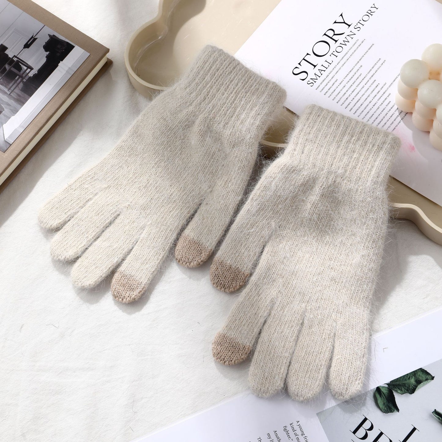 Winter Thickened Simulated Rabbit Fur Gloves Warm Mink Fur Riding Plain Five-finger Outdoor Skiing Cold-proof Gloves