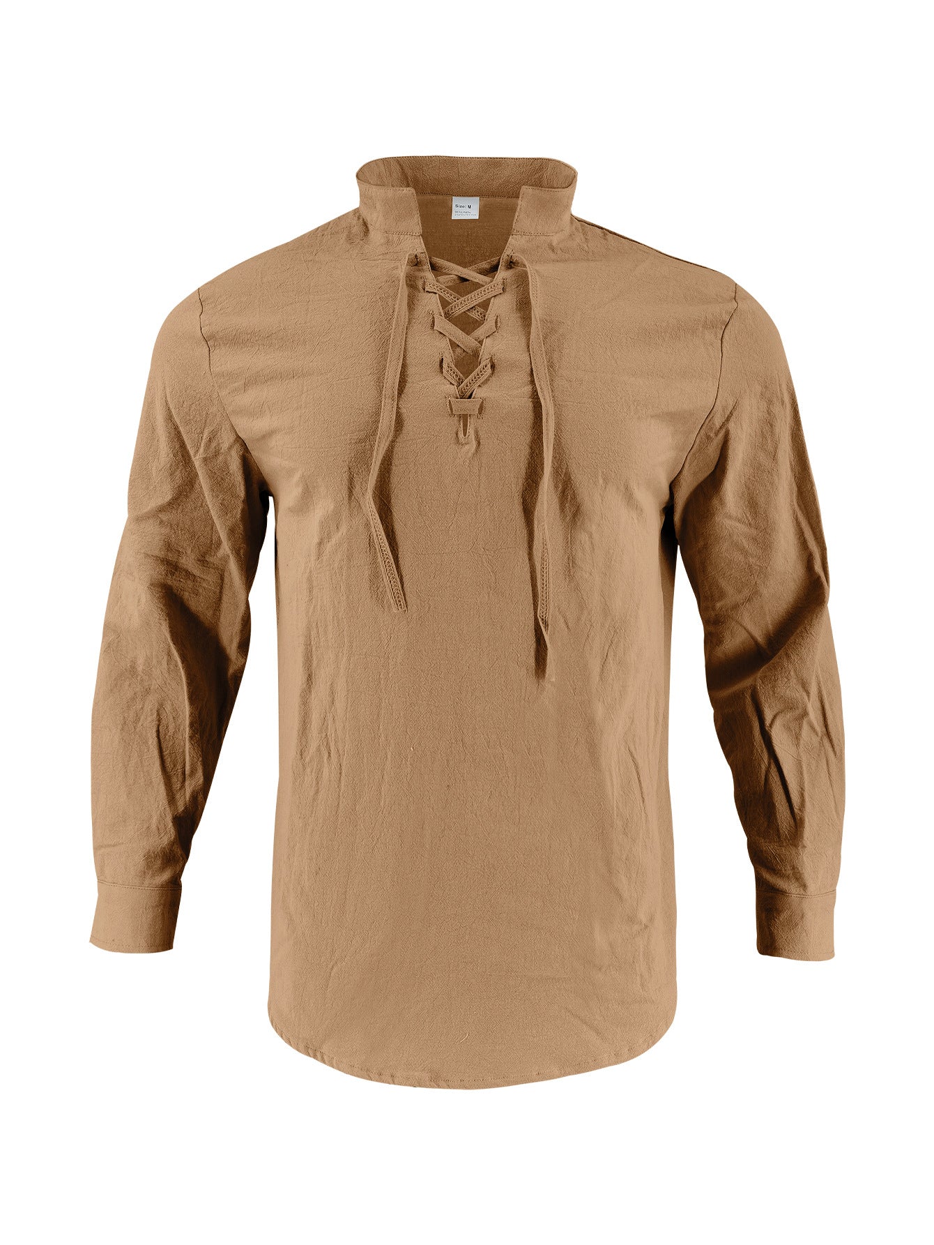 Long-sleeve Cotton-linen Open-chest Drawstring Shirt Men's Shirt Polo Shirt