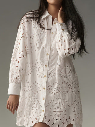Casual Daily Solid Color Hollow Buckle Lapel Shirt