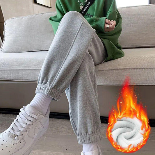 Women's Thickened Gray Loose-fit Casual Pants