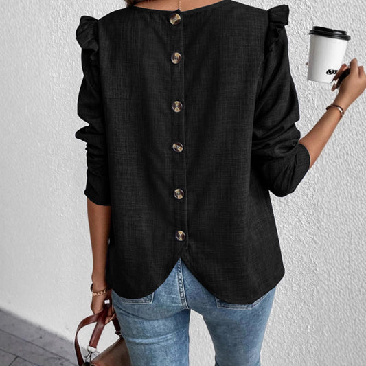 Long Sleeve Solid Color Back Single-breasted Fashion