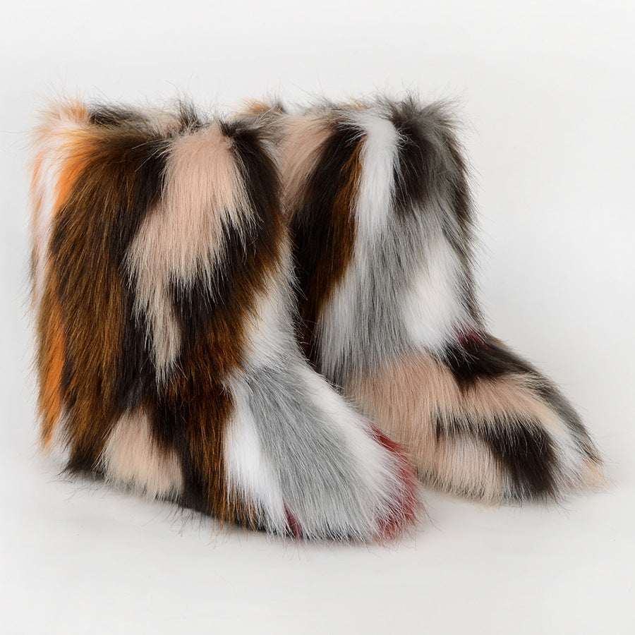 Fashion Multicolor Ladies Outdoor Faux Fur Snow Boots
