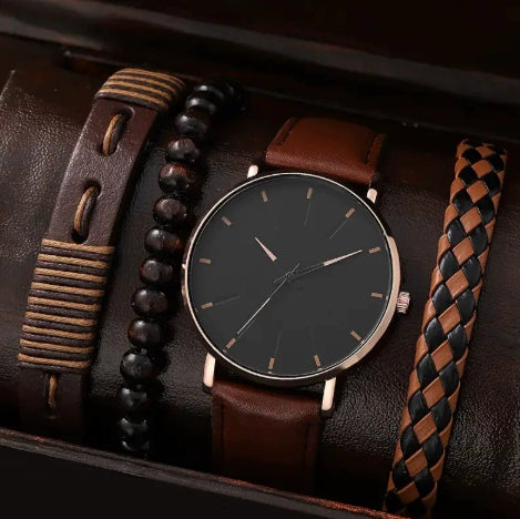 Men's Fashion Simple Quartz Watch All-match Beaded Bracelet