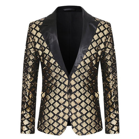 Stage Banquet Host Party Diamond-Shaped Sequin Suit Tuxedo Coat