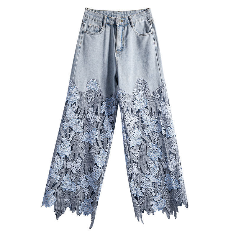 Blondeudsmykkede Wide Leg-jeans med høj talje