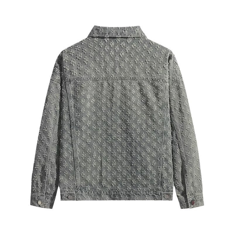 Spring And Autumn Jacquard Vintage Denim Jacket Men's New Loose Lapels Jacket Top