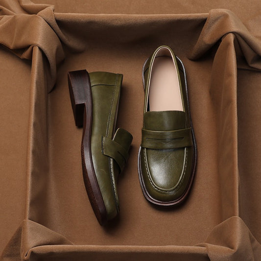 Women's Retro Soft Leather Low-Heel Slip-On Shoes