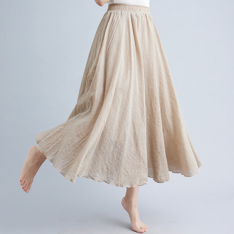 Women's Artistic Cotton And Linen Big Hem Skirt