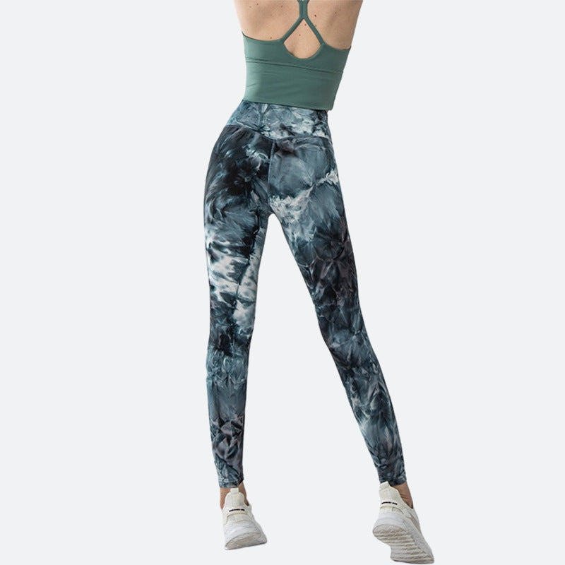 Tie-dye Printed Yoga Pants Summer High Elastic Nude Running Fitness