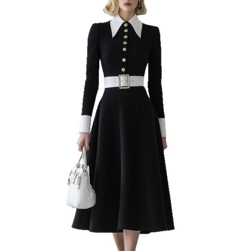 Womens Slimming Long Sleeve Dress With A Turn Down Collar