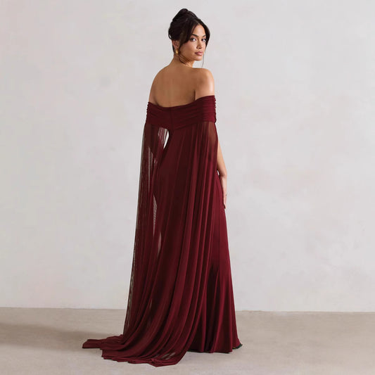 Elegant And Fashionable Off-shoulder Pleated Dress For Women