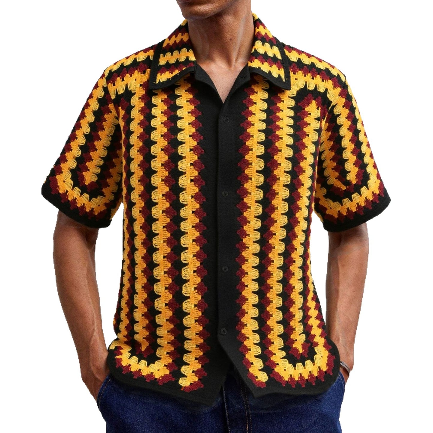 Retro stribet hæklet herreskjorte