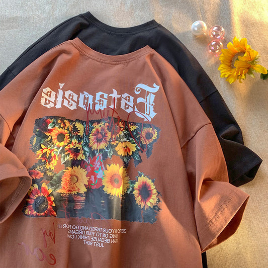 Womens Relaxed-fit Retro Casual Short-sleeve Top