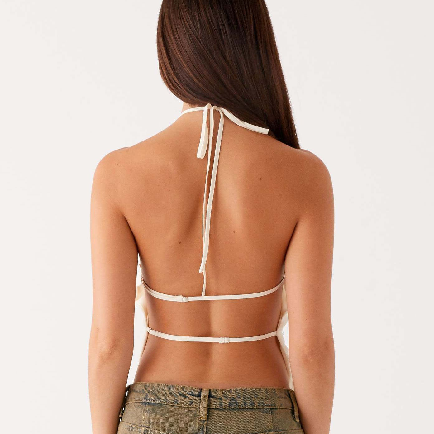 Solid Color Neck Lace Sexy Backless Spaghetti Straps Top