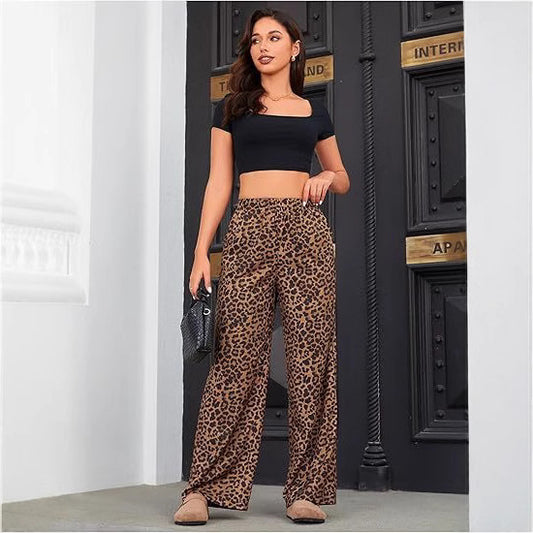 Women's Leopard Print Elastic High Waist Trousers