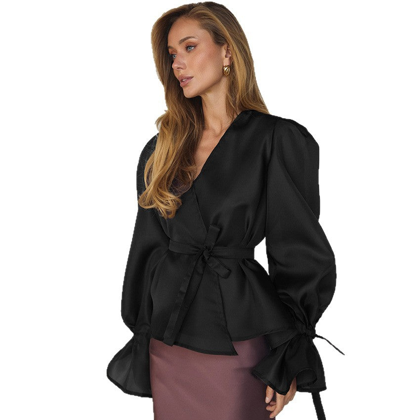 Womens Versatile Ruffled Blouse For Commuting
