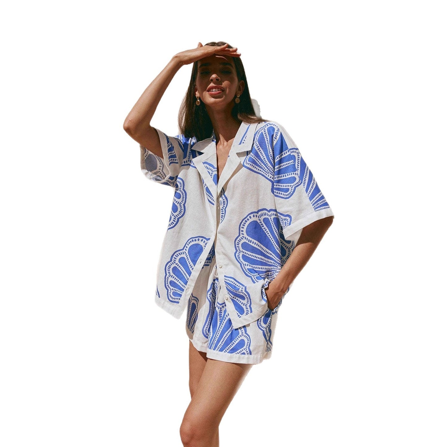 Casual And Stylish Linen Loose-fit Shirt And Shorts Set