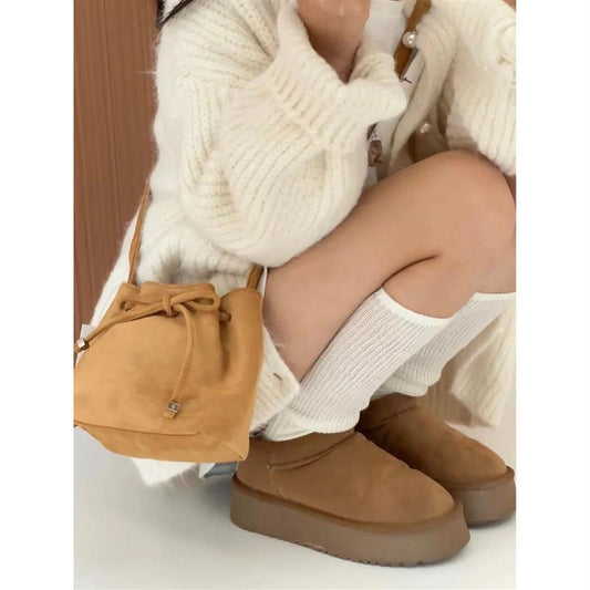 Brown Suede Shoulder Bag Simplicity Retro