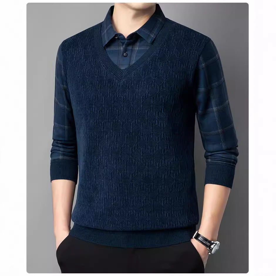 Men's Fleece-lined Thickened Knitting Sweater Bottoming Shirt