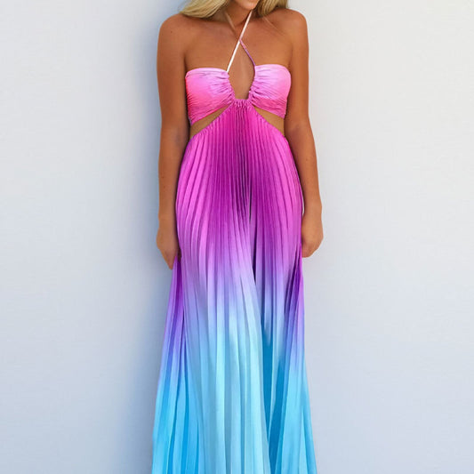Womens New Spring Gradient Color Dress