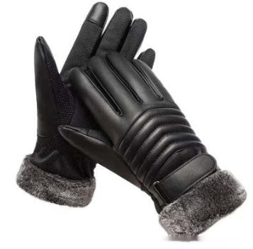 Men's Winter Riding Plus Velvet Thick Windproof Leather Gloves
