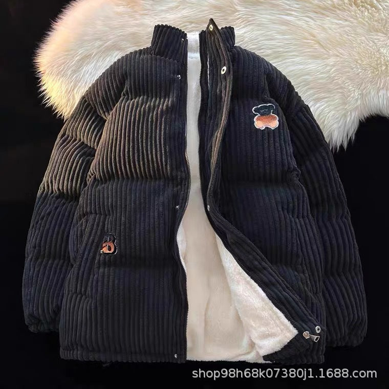 Corduroy Cotton-padded Coat Men's And Women's Embroidered Thickened Velvet Velvet Lining Cotton-padded Coat