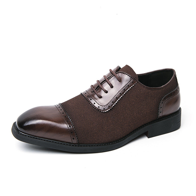 Men's Thick-soled Raised Round Toe Lace-up Business Leather Shoes