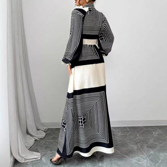 Printed Pleated Stylish Lace-up Casual Plus-size African Dress
