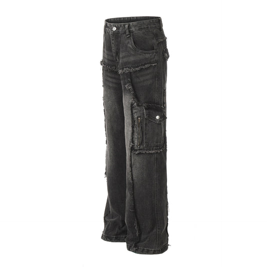 High Quality Jeans With A Multi-pocket Design And Raw Edge Detailing