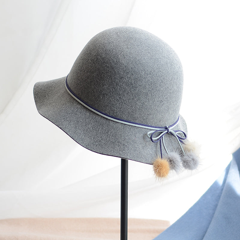 Woolen Warm Fisherman Hat Korean All-matching Basin Hat Lady Felt Cap Mink Fur Ball Billycock