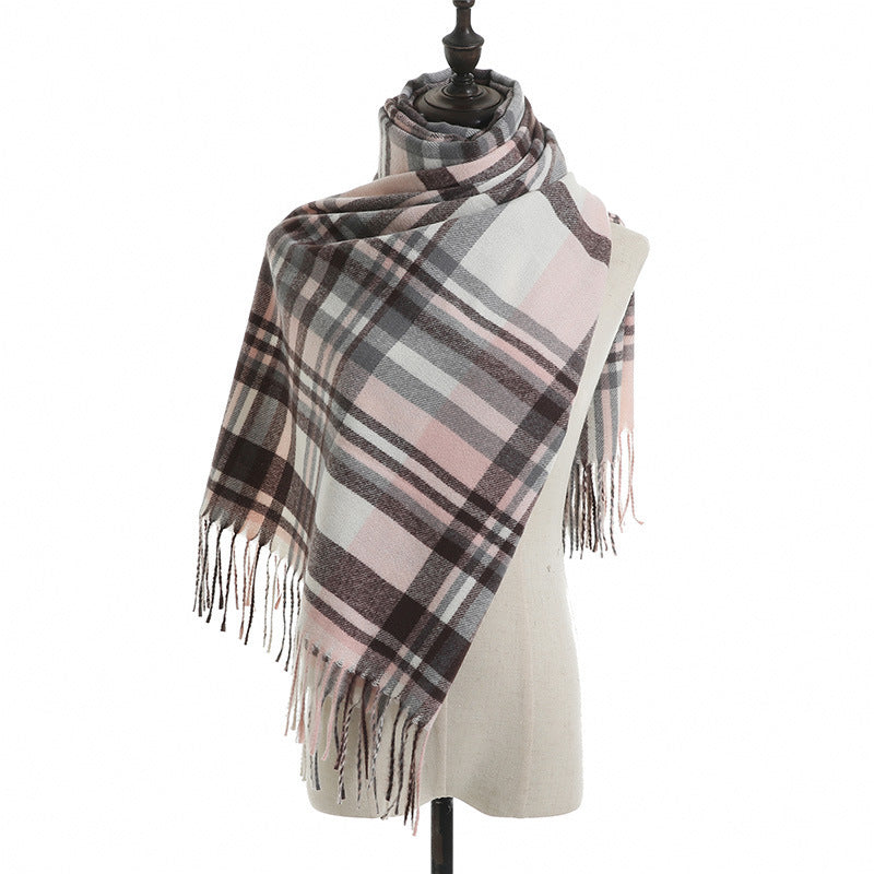 Imitation Cashmere Scarf Plaid Thickened Cold And Warm Tassels