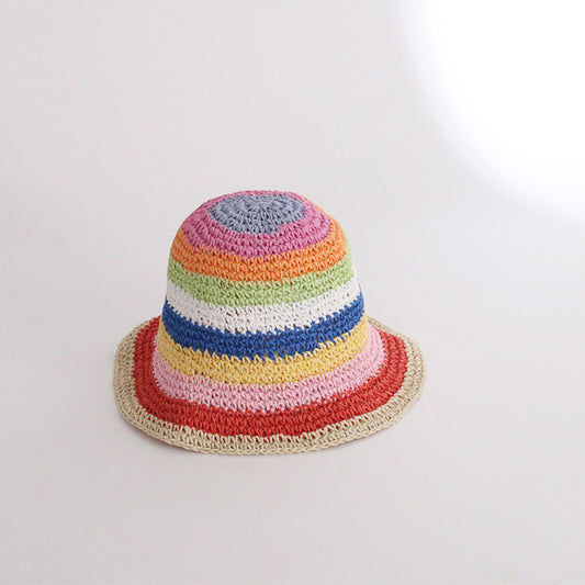 Women's Sun Protection Shade Straw Striped Fisherman Hat