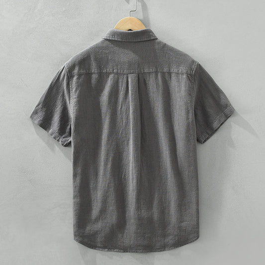 Comfortable Breathable Cotton And Linen Lapel Short Sleeve Shirt