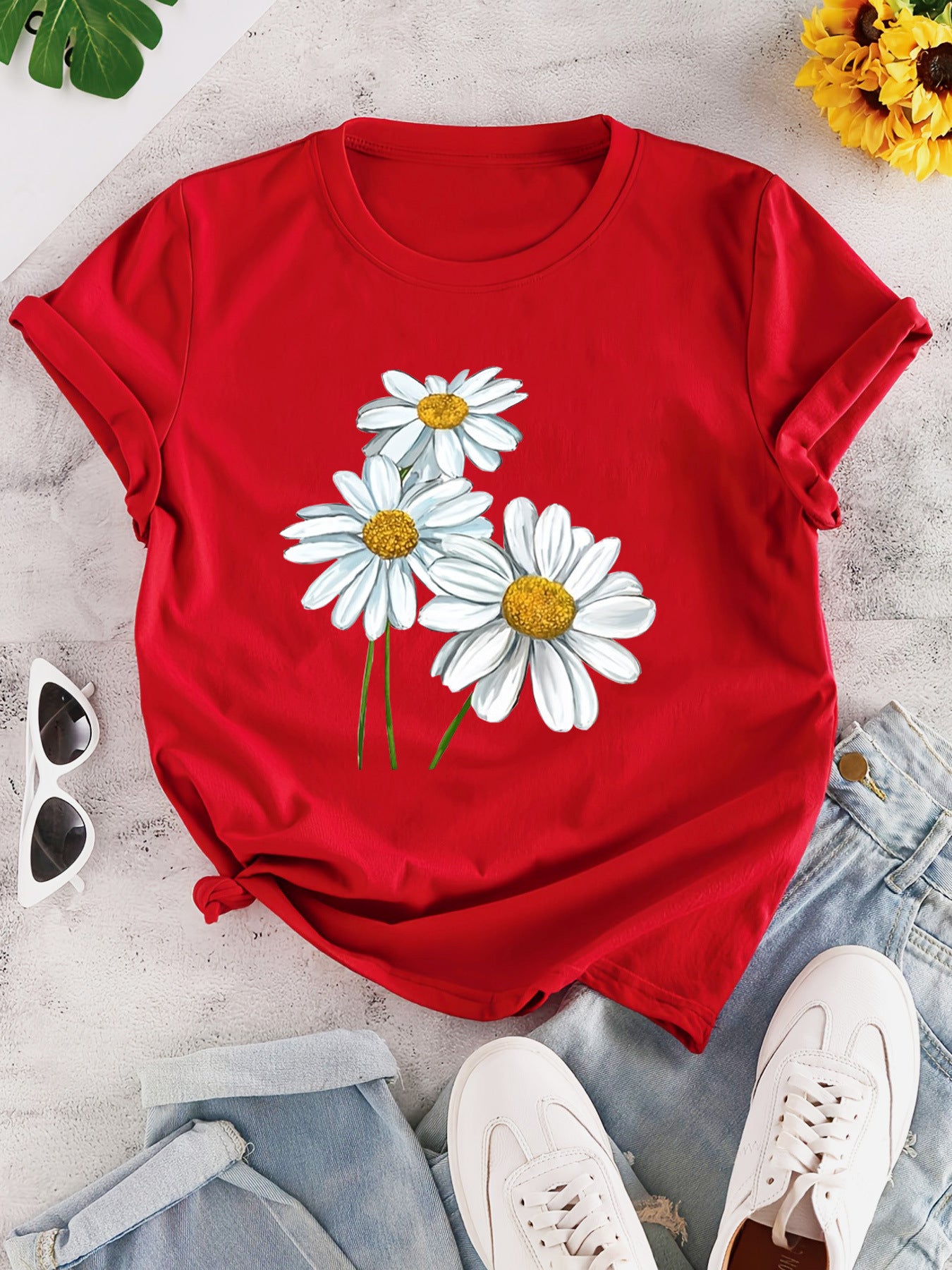 Cartoon Print T-Shirt, Summer Short Sleeve Casual Top
