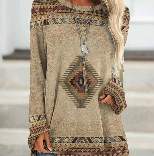 Long T-shirt Dress Retro Ethnic Style