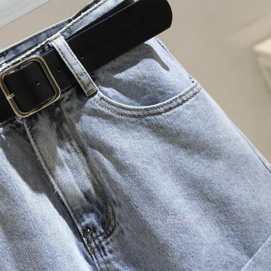 Women's Denim Shorts Summer High Waist Loose Curling