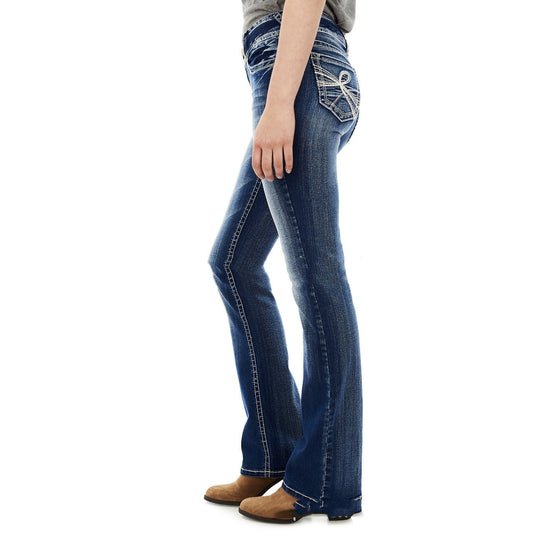 Figursyede jeans med vasket look og broderi til kvinder
