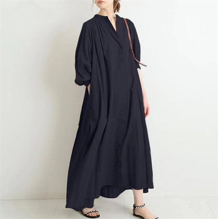 Standing Neck Large Swing Loose Fitting Women's Dress
