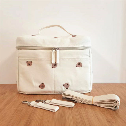 Embroidered Bear Insulated Baby Stroller Storage Bag