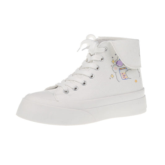 Japanese College Style Cartoon Thick Soled White Shoes Casual Sneakers