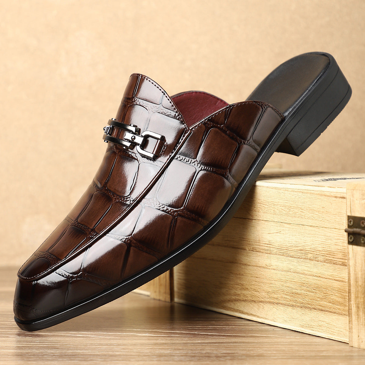 Men's Casual Leather Slippers Without Heel