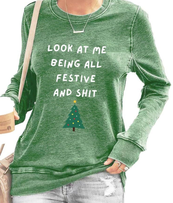 Langærmet sweatshirt til kvinder med print og rund hals