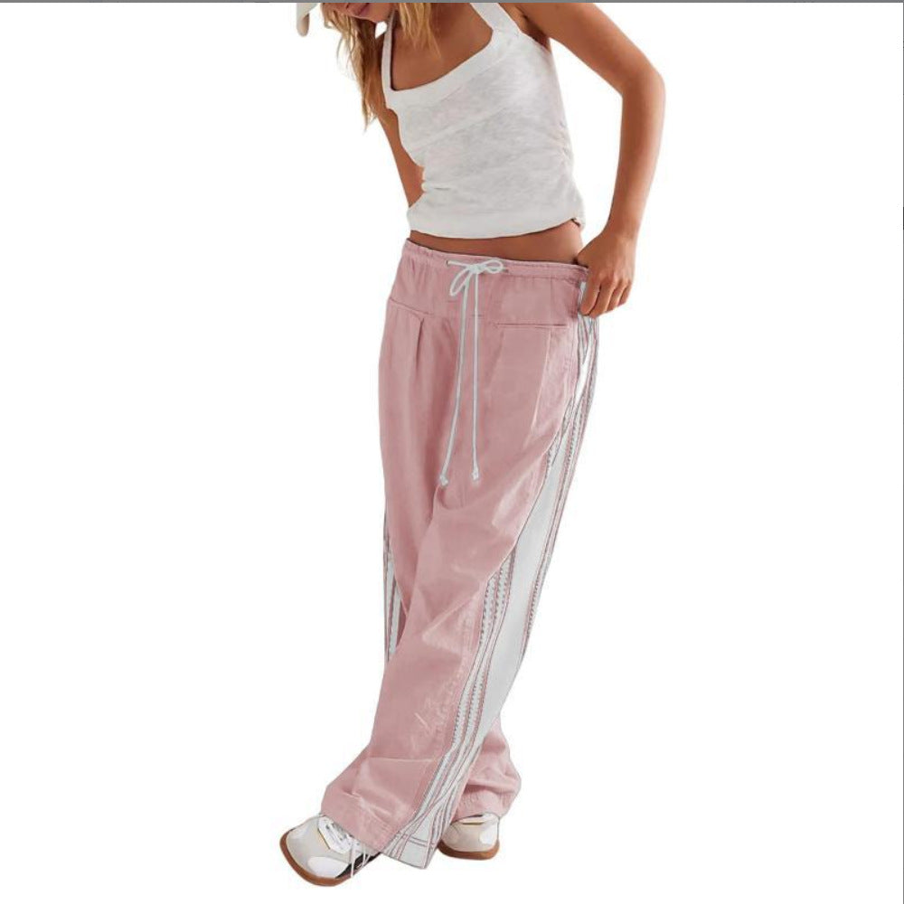 Summer European And American Foreign Trade Women's Clothing New Side Striped Straight-leg Pants Women's Retro Sports Style Loose Temperament Casual Pants